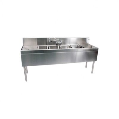 Glastender FSB-84-S 84″ 4-Compartment Underbar Sink w/ 2 Drainboards, Deck-Mount Faucet