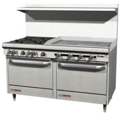 Southbend S60AD-2GR 60″ Gas Restaurant Range w/ 6 Open Burners, 24″ Griddle Right, Standard Oven, Convection Oven